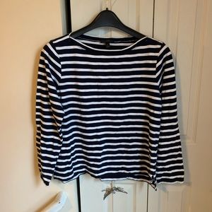 JCrew Navy Blue and White Striped Boatneck Top Med